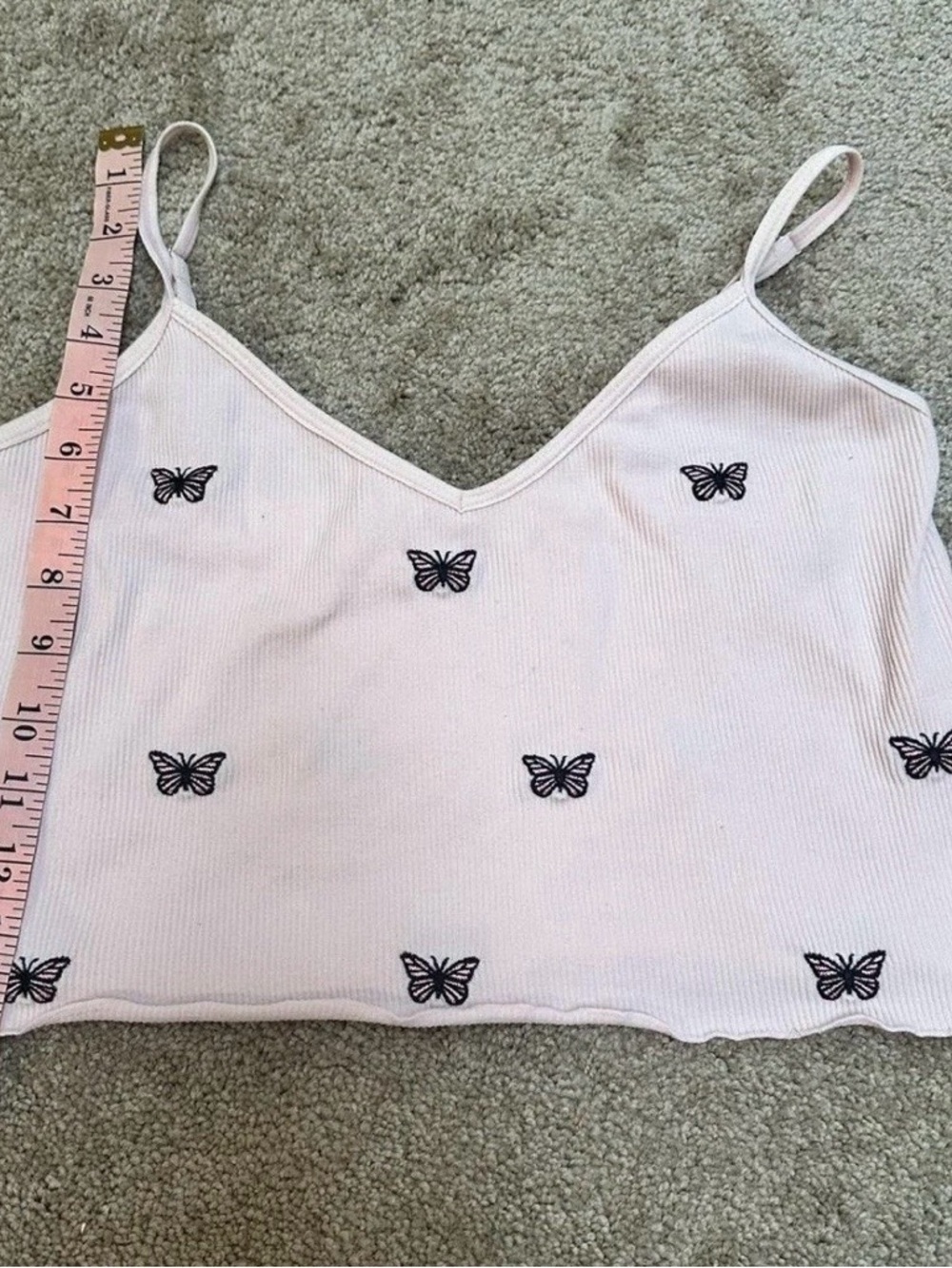 Women’s Y2K Stretch Butterfly Embroidery Light Pink Crop Tank Top Cami Sz Large - Picture 4 of 7